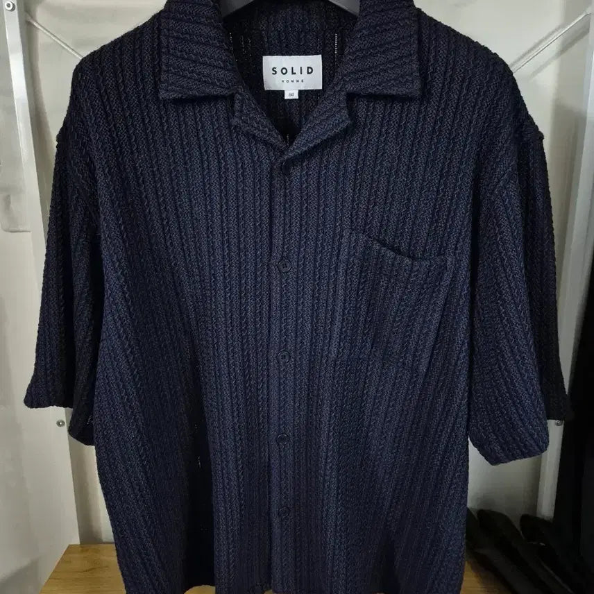 [BUNJANG] Solid Homme Crochet Knit Short Sleeve Shirt Navy 50 / 솔리드옴므 크로셰 니트 반팔셔츠 50 네이비