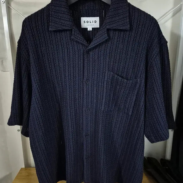 [BUNJANG] Solid Homme Crochet Knit Short Sleeve Shirt Navy 50 / 솔리드옴므 크로셰 니트 반팔셔츠 50 네이비