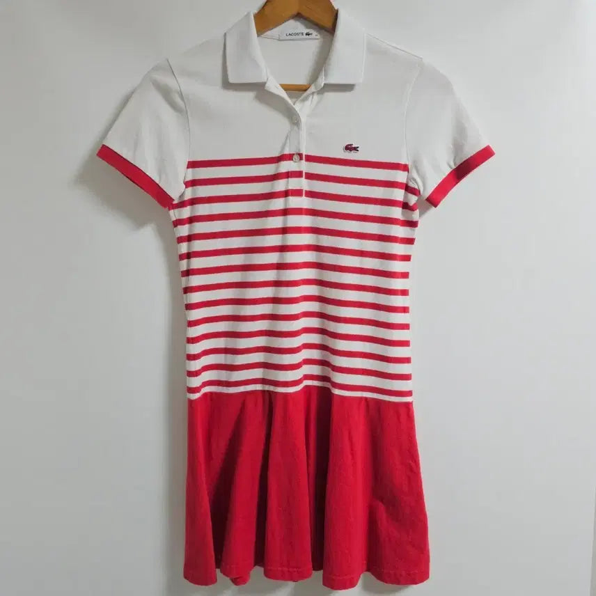 [BUNJANG] Lacoste Red/White Stripe Pique Collar Dress / [정품/34] 라코스테 단가라 스트라이프 카라 피케 원피스 (레드/화이트)