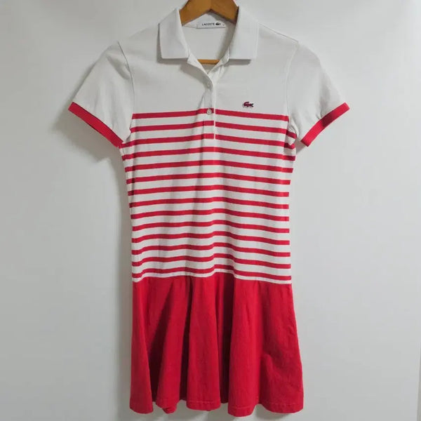 [BUNJANG] Lacoste Red/White Stripe Pique Collar Dress / [정품/34] 라코스테 단가라 스트라이프 카라 피케 원피스 (레드/화이트)