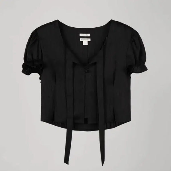 [BUNJANG] Overdue Flare Jacquard Crop Blouse Black Size 2 / 오버듀플레어 자카드 크롭 블라우스 블랙 2