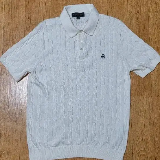 [BUNJANG] Brooks Brothers Cable Knit Polo T-Shirt - Ivory, Size 100 / (매장판/새옷수준/25년생산) 브룩스브라더스 케이블 니트 폴로 반팔티, 실제100, 아이보리색