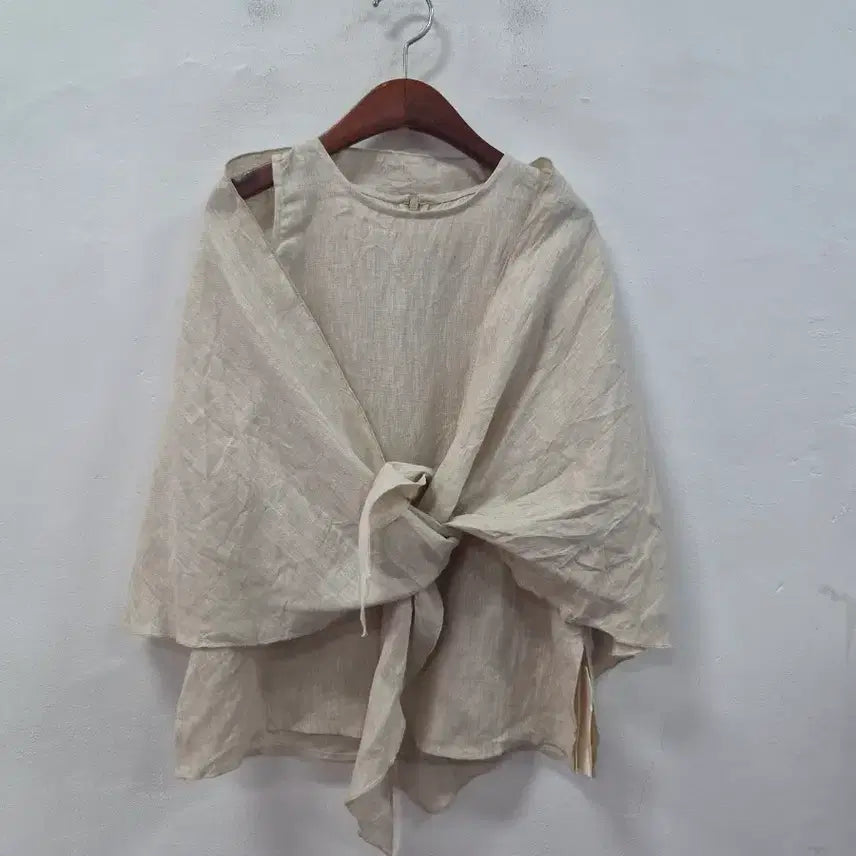 [BUNJANG] Linen Shirt Beige Tie Design / 새상품) 린넨 셔츠 베이지색 묶음 디자인