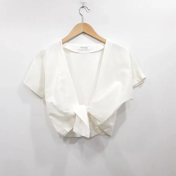 [BUNJANG] Vintage Linen Bolero Short Sleeve Jacket / R663 JPN 빈티지 화이트 린넨 마 볼레로 반팔 자켓 여M