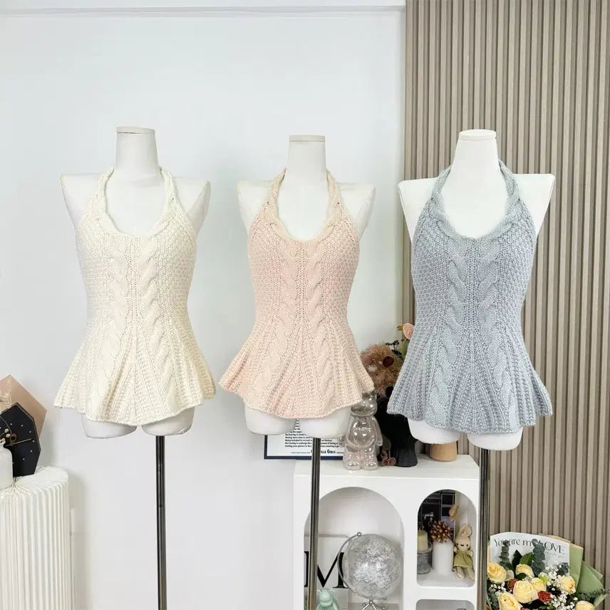 [BUNJANG] Knit Halterneck Peplum Top / 니트 홀터넥 페플럼 탑 새상품