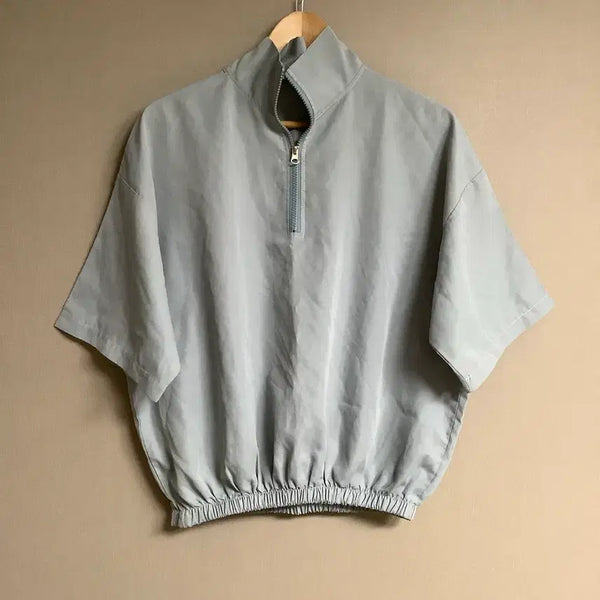 [BUNJANG] Women's Half Zip Short Sleeve T-Shirt / 반팔 반집업 반팔티셔츠 Free사이즈