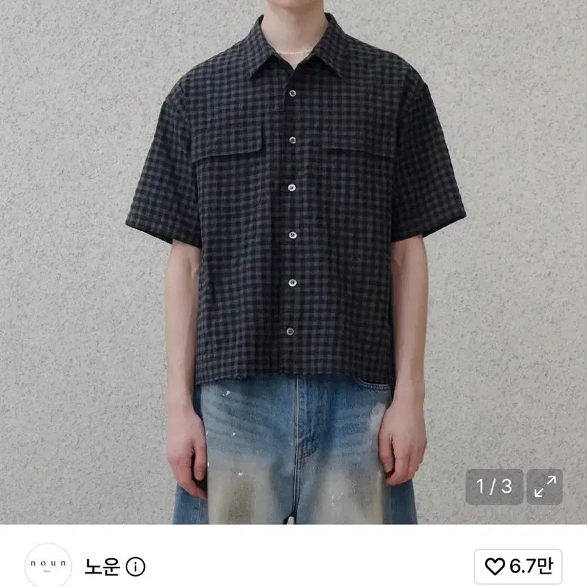 [BUNJANG] NOUN Tartan Check Crop Shirt Sand Black Size 1 / 노운 타탄체크 크롭셔츠 샌드블랙 1