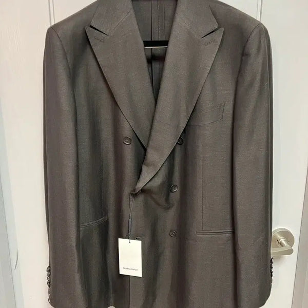 [BUNJANG] SUITSUPPLY Dark Brown Herringbone Wool Silk Linen Double Jacket / SUITSUPPLY 다크브라운 헤링본 울실크린넨 더블 자켓