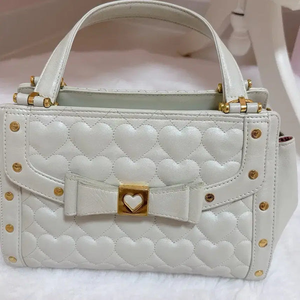 [BUNJANG] Lovecat Heart Quilting Tote Bag White Vintage / 러브캣 히메갸루 하트 퀼팅 토트백 빈티지