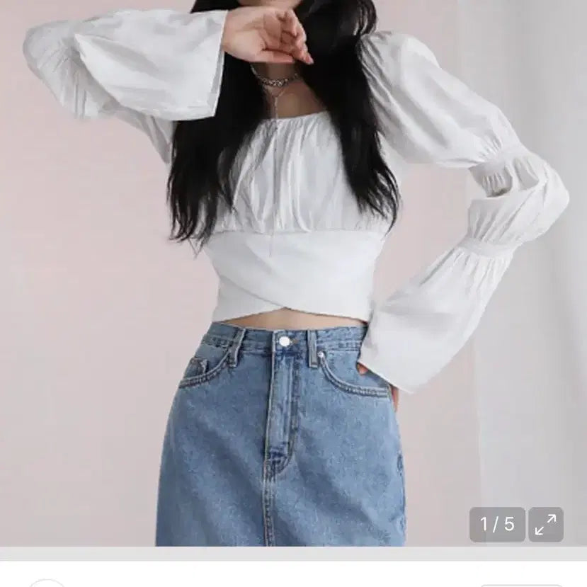 [BUNJANG] Urban Dress Back Ribbon Square Neck Blouse White / 어반드레스 백 리본 스퀘어넥 블라우스 화이트