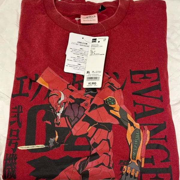 [BUNJANG] GU Evangelion Washed Graphic T-Shirt Red XL / GU 에반게리온 워싱 그래픽 티셔츠 레드 XL