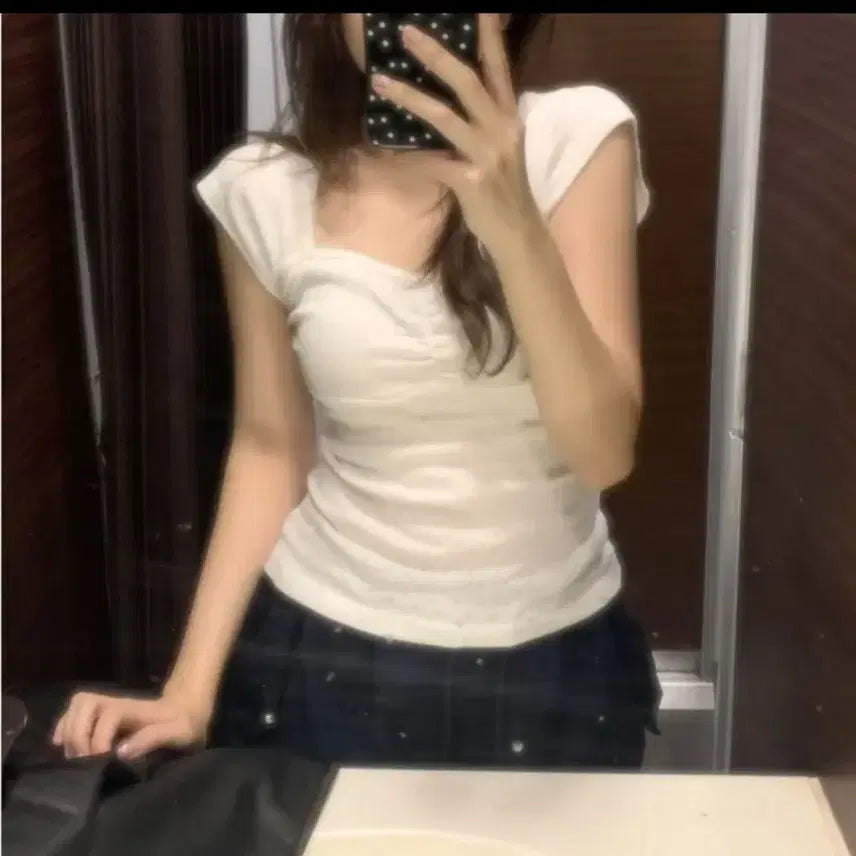 [BUNJANG] Square Neck Short Sleeve T-Shirt Blouse / 스퀘어넥 반팔 티셔츠 블라우스