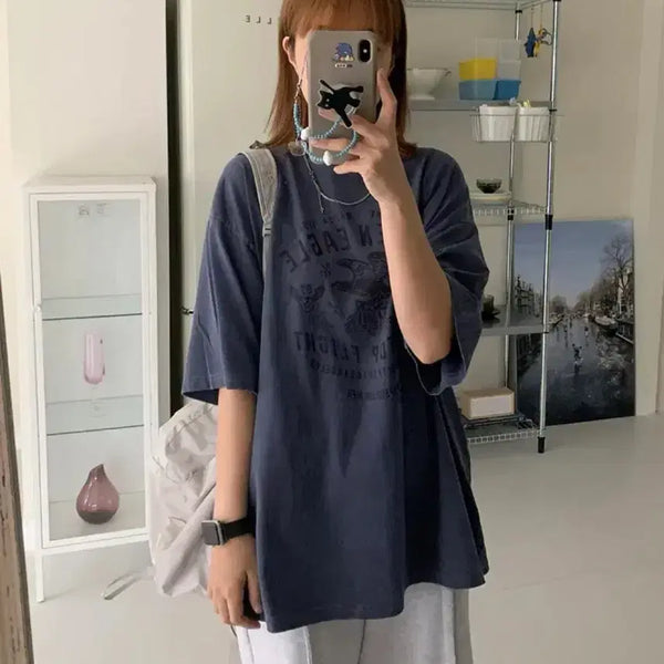 [BUNJANG] BAON Pigment Printing Short Sleeve T-Shirt Blue / [F] 바온 피그먼트 프린팅 반팔 블루