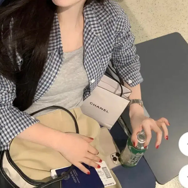 [BUNJANG] Young & Rich Market Clear Blue Check Set (Navy) / 셔츠