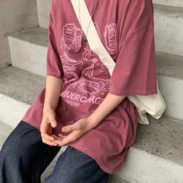 [BUNJANG] Baron Printing Pigment Short Sleeve T-Shirt Red / [F] 바온 프린팅 피그먼트 반팔 레드