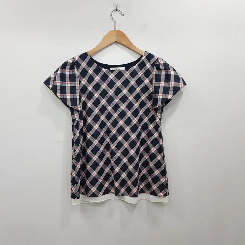 [BUNJANG] Vintage Check Pattern Kitsch Mori Girl Half Sleeve T-shirt Women's M / R676 빈티지 체크 패턴 키치룩 모리걸 하구미룩 반팔 티셔츠 여M