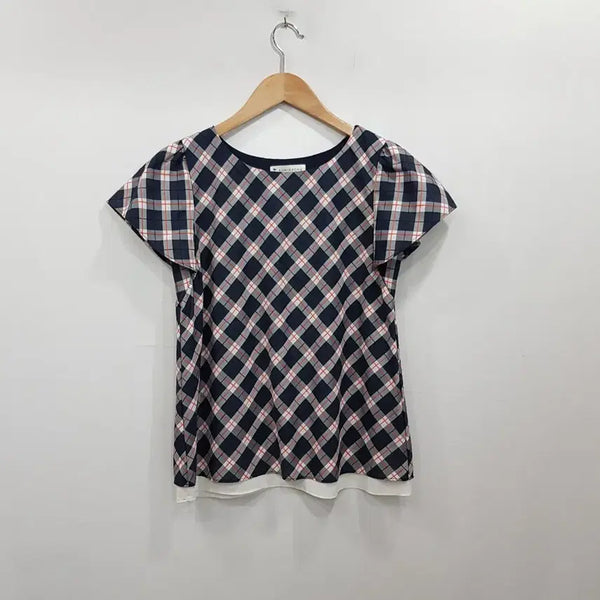 [BUNJANG] Vintage Check Pattern Kitsch Mori Girl Half Sleeve T-shirt Women's M / R676 빈티지 체크 패턴 키치룩 모리걸 하구미룩 반팔 티셔츠 여M