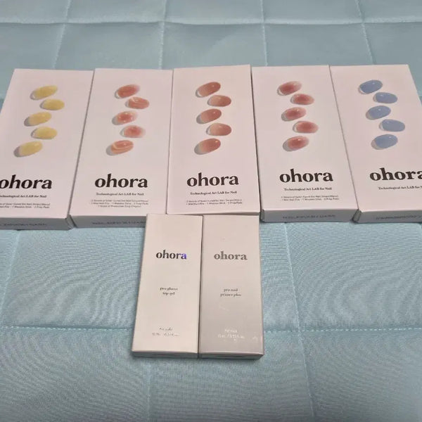 [BUNJANG] Ohora Gel Nail Sticker Set with Primer, Top Gel & Gel Lamp / 오호라 젤 네일 스티커 5종+프라이머/탑젤+젤램프