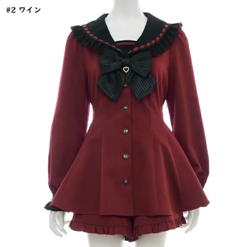[BUNJANG] Secret Honey Sailor Collar Setup Set - Wine Burgundy / 시크릿허니 시허니 셋업 secret honey 세일러 칼라 셋업 와인 버건디 지뢰계셋업