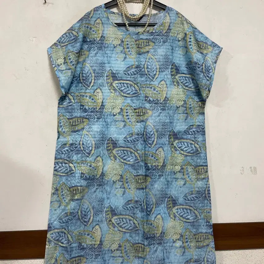 [BUNJANG] Plus Size Rayon Seersucker-Feel Long One-Piece Dress / 빅사이즈.특가새)8jumoney 인견 느낌 롱 원피스.레이온.시어서커느낌