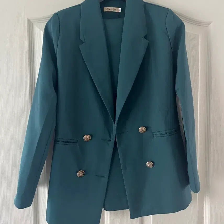 [BUNJANG] Deep Green Double Button Jacket Set Two-Piece / (미착용) 딥 그린 더블 버튼 자켓 세트 투피스,하객룩