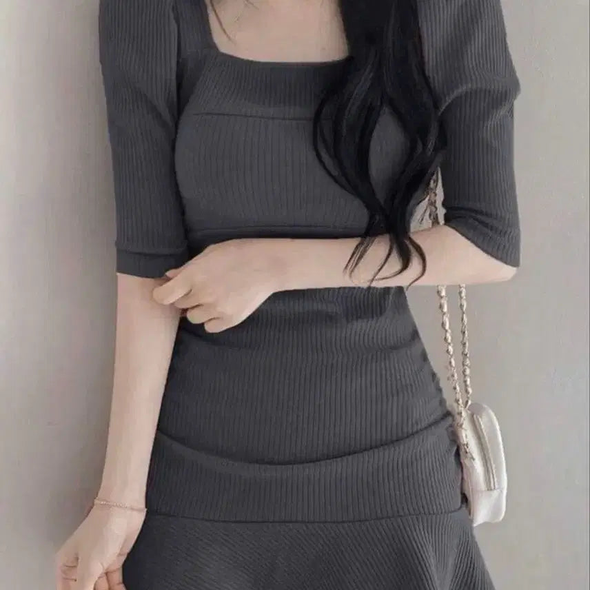 [BUNJANG] Square Neck Shirring Dress S / 스퀘어넥 셔링 원피스 S