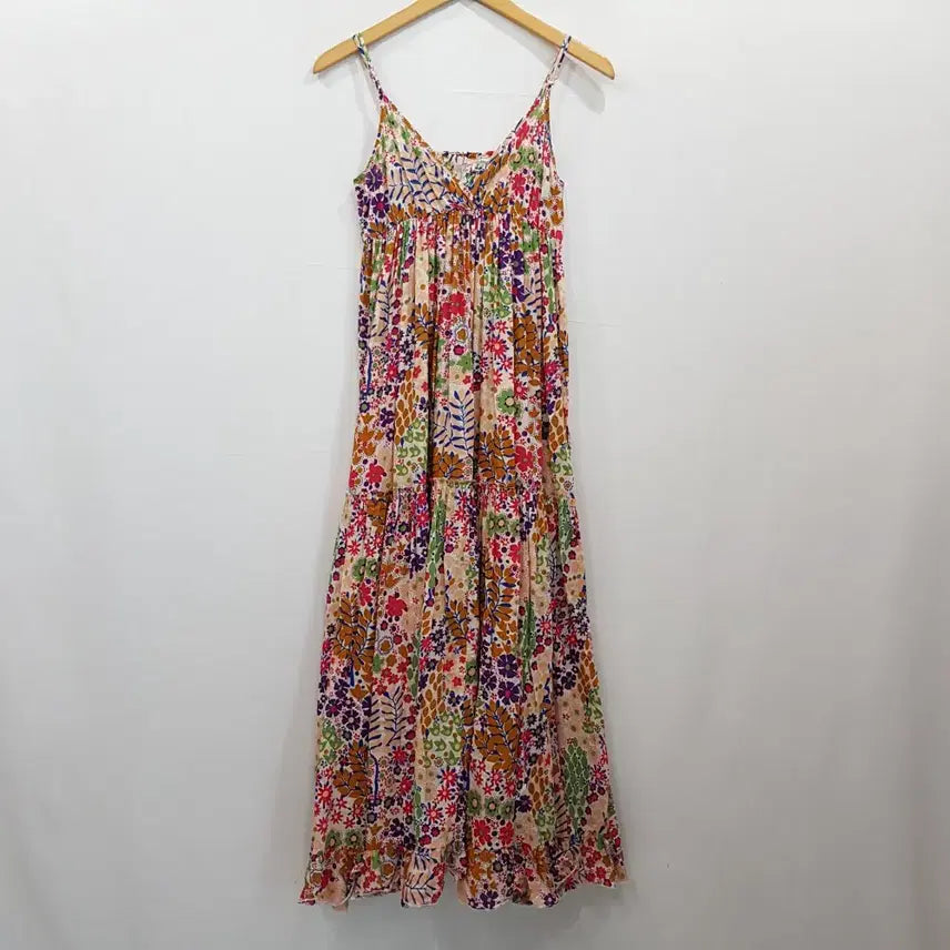 [BUNJANG] Vintage Floral Sleeveless Maxi Dress / R696 빈티지 꽃 패턴 휴양지룩 슬리브리스 나시 롱 원피스 여S-M