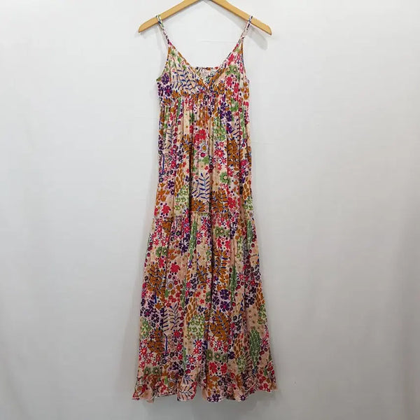 [BUNJANG] Vintage Floral Sleeveless Maxi Dress / R696 빈티지 꽃 패턴 휴양지룩 슬리브리스 나시 롱 원피스 여S-M