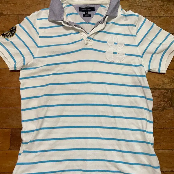 [BUNJANG] Tommy Hilfiger Layered Stripe Polo Shirt L (100) / 타미힐피거 레이어드 카라 스트라이프 카라티 L (100)