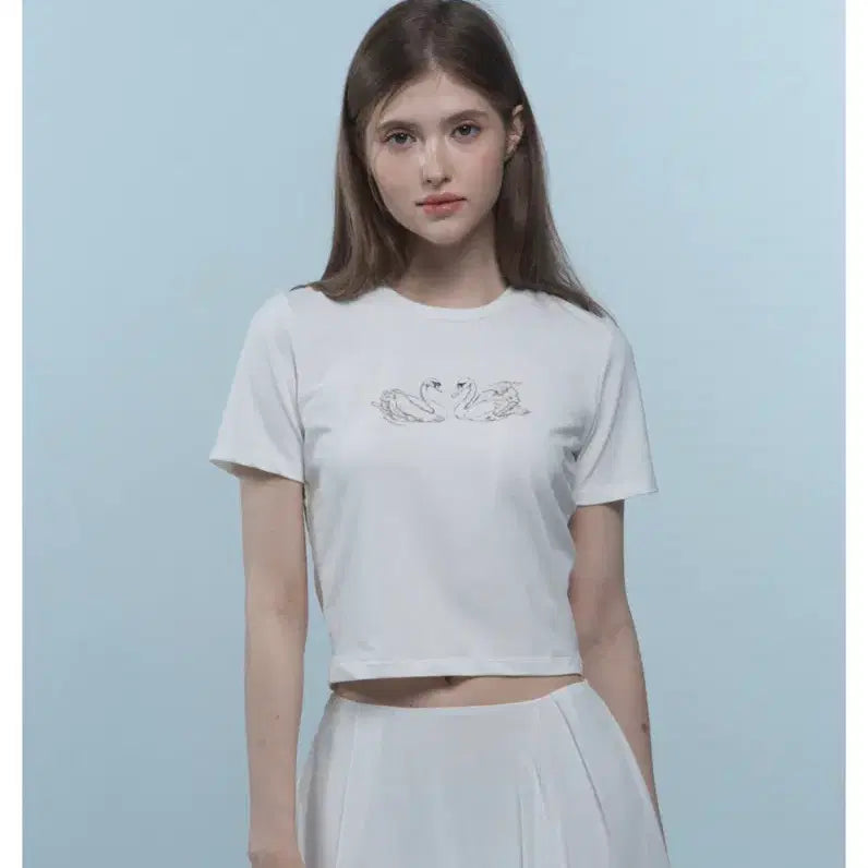 [BUNJANG] Par Jane Swan Signature Drawing T-Shirt - White (Sealed) / [미개봉] 퍼제인par jane 스완 시그니처 드로잉 티셔츠 Swan Signature Drawing T-Shirt - WHITE