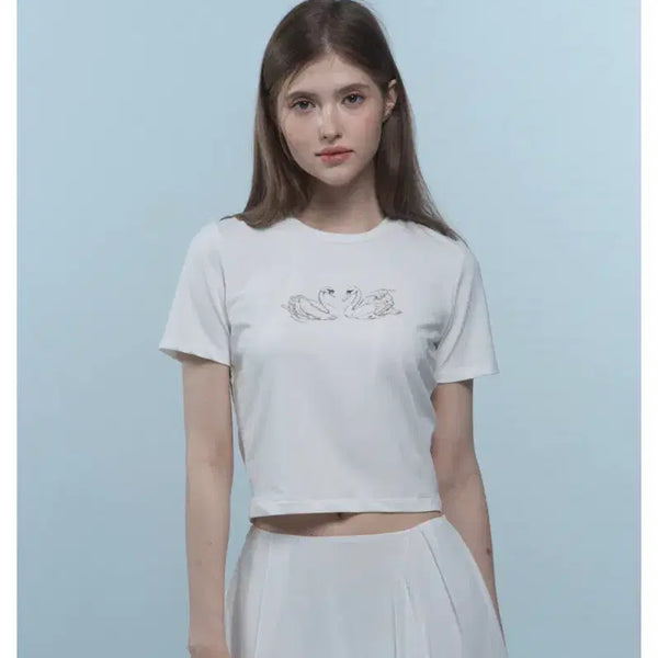 [BUNJANG] Par Jane Swan Signature Drawing T-Shirt - White (Sealed) / [미개봉] 퍼제인par jane 스완 시그니처 드로잉 티셔츠 Swan Signature Drawing T-Shirt - WHITE