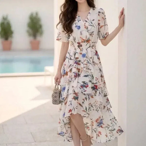 [BUNJANG] Maje Chiffon Tiered Flower Pattern Long Dress / 마쥬 쉬폰 캉캉 플라워 패턴 롱 원피스