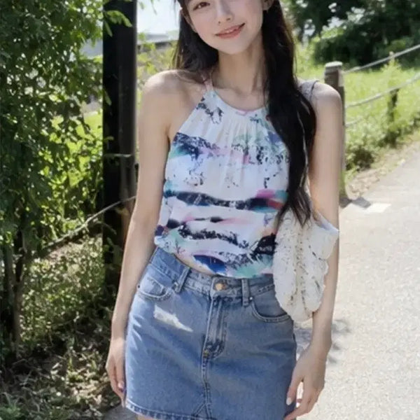 [BUNJANG] Valleygirl Multi-Pattern Halterneck Tank Top / Valleygirl 멀티패턴 홀터넥 나시