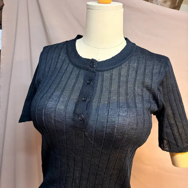 [BUNJANG] Black See-Through Knit Short Sleeve / 블랙 시스루 니트반팔 카사리냉감