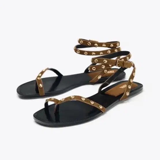 [BUNJANG] Zara Studded Strap Leather Sandals / 택달린 새상품 자라 스터드 스트랩 레더 샌들 37 240