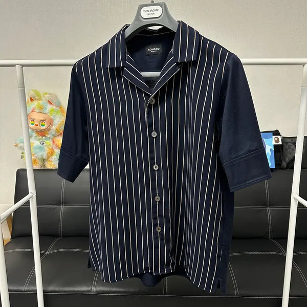 [BUNJANG] Songzio Homme Striped Open Collar Short Sleeve Shirt / (사이즈100)송지오옴므-스트라이프 오픈카라 반팔셔츠