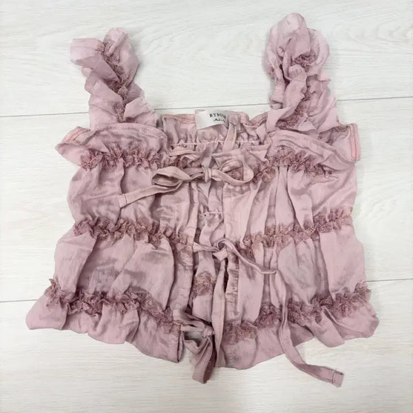 [BUNJANG] Chiffon Lace Ruffle Summer Sleeveless Blouse / 쉬폰 레이스 러플 여름 블라우스 나시