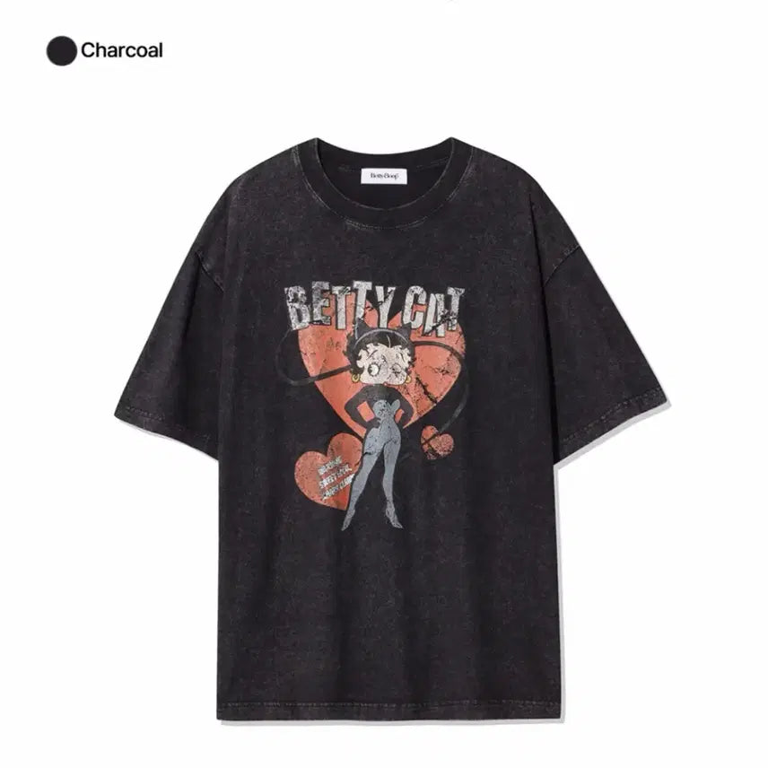 [BUNJANG] Betty Boop Bettycat Oversized T-shirt Charcoal / [새상품] 베티붑 베티캣 오버핏 티셔츠 차콜