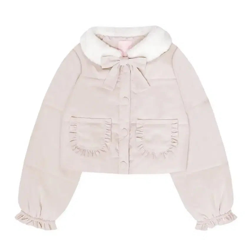 [BUNJANG] Honey Cinnamon Frill Pocket Short Padding Jacket Pink / 허니시나몬 프릴 포켓 숏 패딩 자켓 honey cinnamon