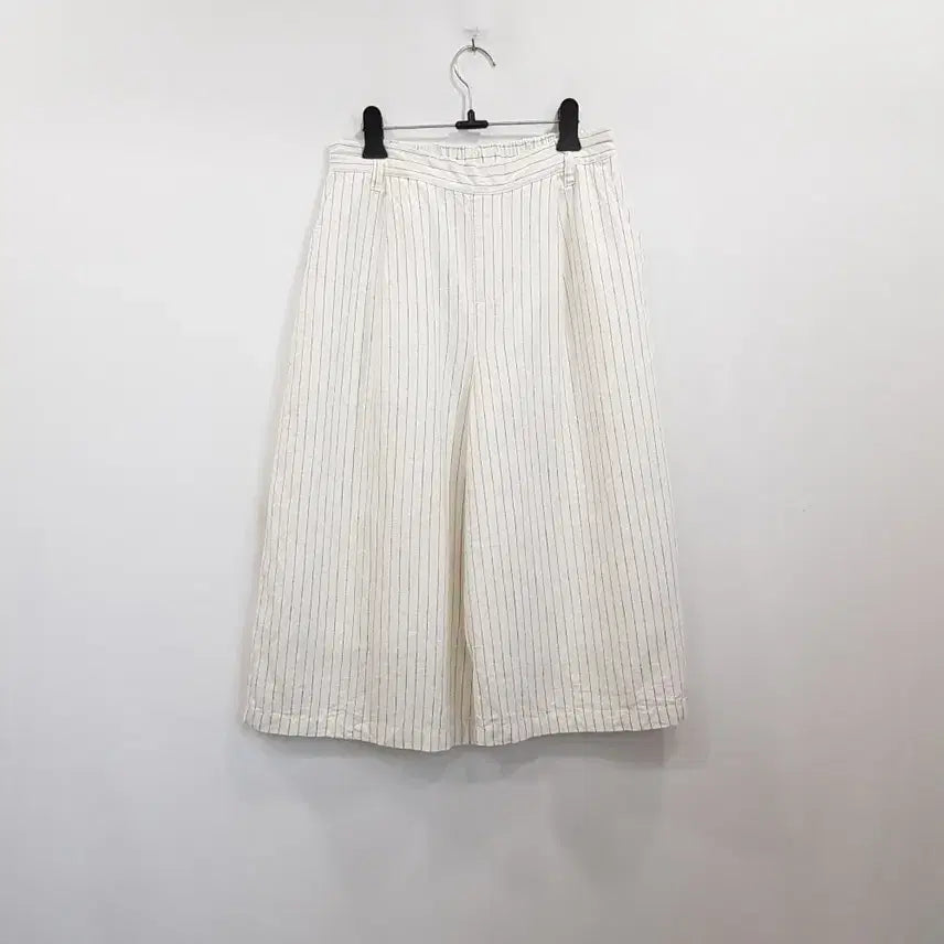 [BUNJANG] Vintage Banding Stripe Bermuda Linen Blend Capris - Women's M / R701 빈티지 밴딩 스트라이프 버뮤다팬츠 린넨 마 7부 바지 여M