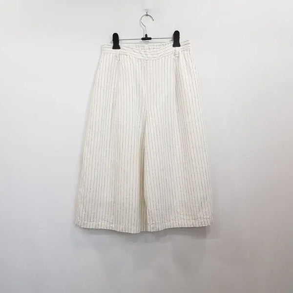 [BUNJANG] Vintage Banding Stripe Bermuda Linen Blend Capris - Women's M / R701 빈티지 밴딩 스트라이프 버뮤다팬츠 린넨 마 7부 바지 여M