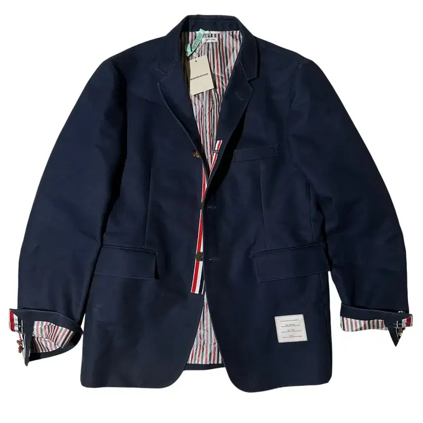 [BUNJANG] Thom Browne Gold Button RWB Tricolor Single Blazer Jacket Navy / [2] 톰브라운 금장버튼 RWB 삼선 싱글 블레이저 자켓 네이비
