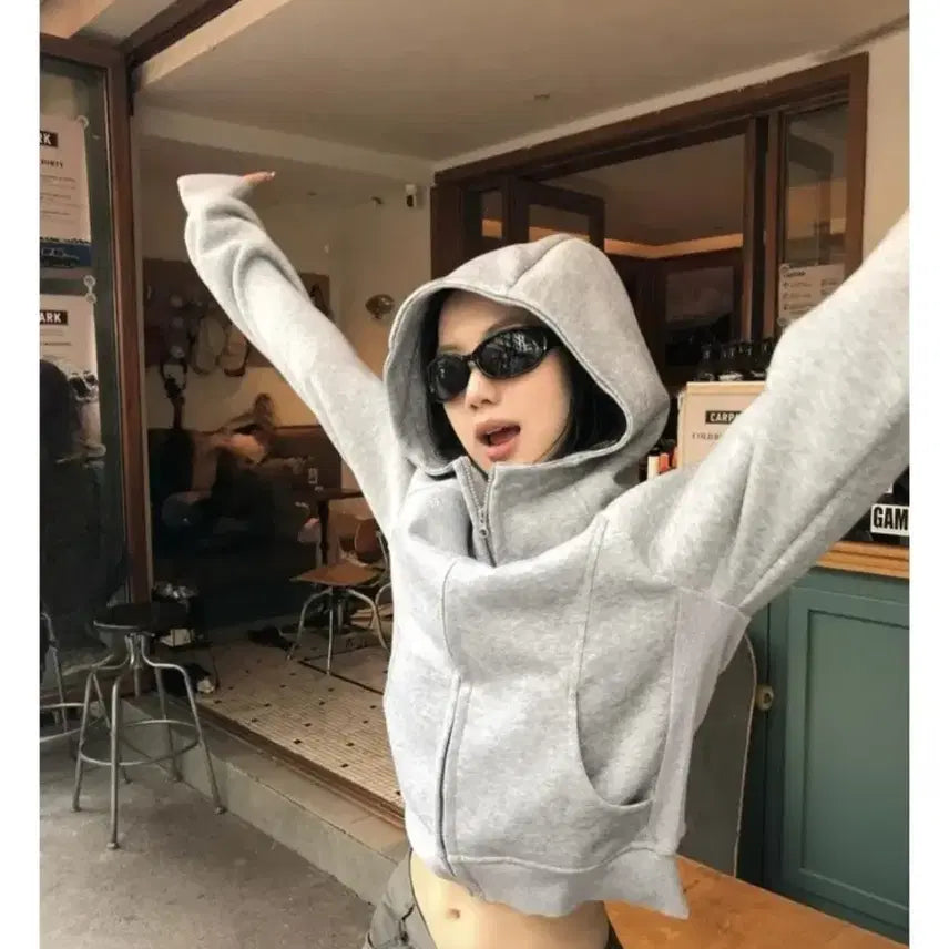 [BUNJANG] Ourbi Highneck & Daily Hip Hooded Zip-up Grey / 아워비 하이넥 & 데일리 힙 후드집업