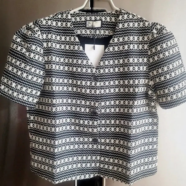 [BUNJANG] Modern Pattern Puff Short Sleeve Jacket / (새상품)모던한 패턴 퍼프 반팔 자켓