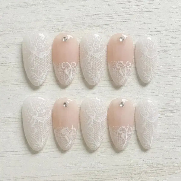 [BUNJANG] Custom Handmade French Cubic Lace Nail Tips / 주문제작 레이스 프렌치 큐빅 수제 네일팁