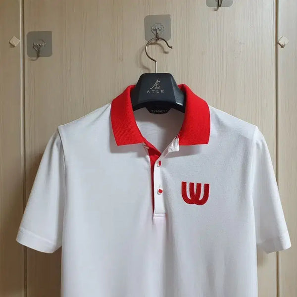 [BUNJANG] M.U (Korean Authentic) 95 White & Red Collar T-Shirt / M.U 엠유 (한국정품) 95 (화이트&레드) 카라티
