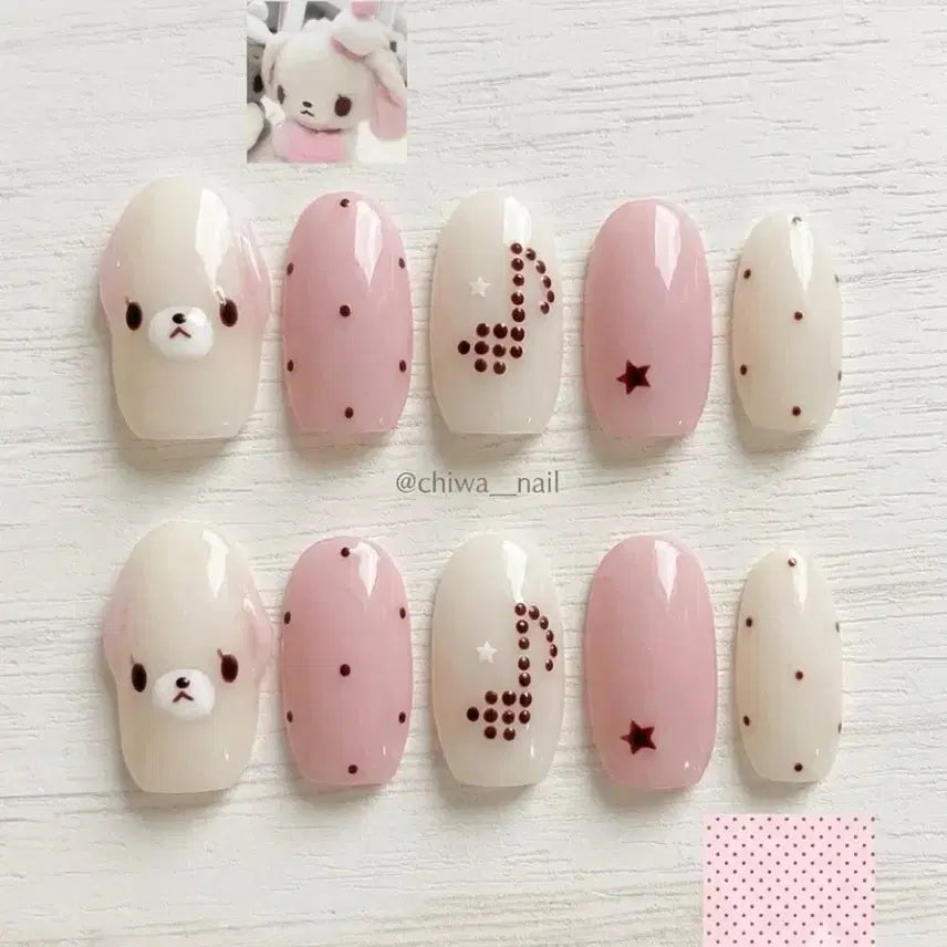 [BUNJANG] Custom Handmade "Sugar Bunnies" Music Note Dot Nail Tips / 여름세일!!) 주문제작 슈가바니즈 음표도트 수제 네일팁