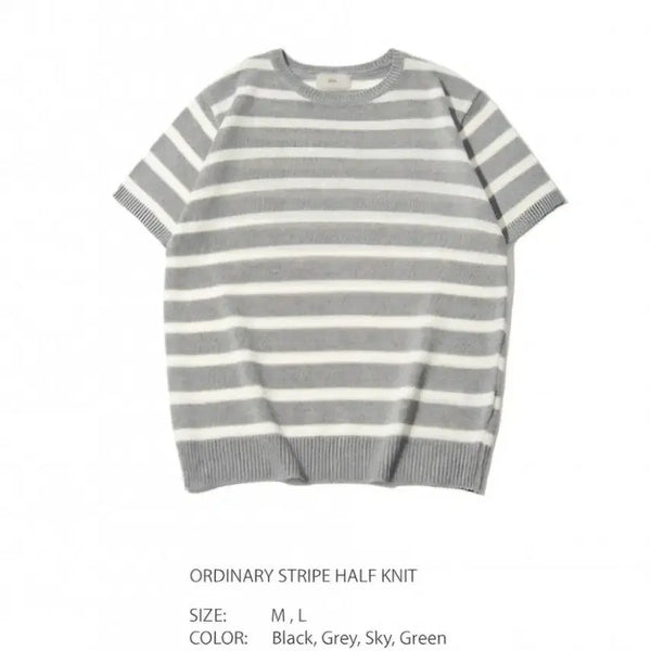 [BUNJANG] Ordinary Stripe Short Sleeve Knit (Size L) / 오디너리 스트라이프 반팔 니트L사이즈