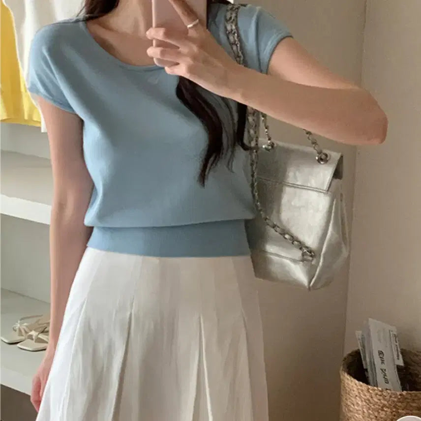 [BUNJANG] Attirance Noelly Cap Sleeve Embroidered Short Sleeve Knit Bundle Set / 아뜨랑스 노엘리 캡소매 자수 반팔 니트 2장 일괄