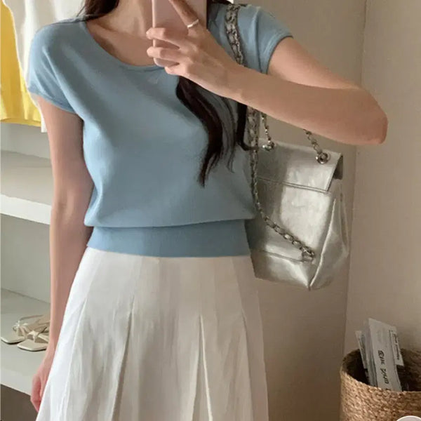 [BUNJANG] Attirance Noelly Cap Sleeve Embroidered Short Sleeve Knit Bundle Set / 아뜨랑스 노엘리 캡소매 자수 반팔 니트 2장 일괄